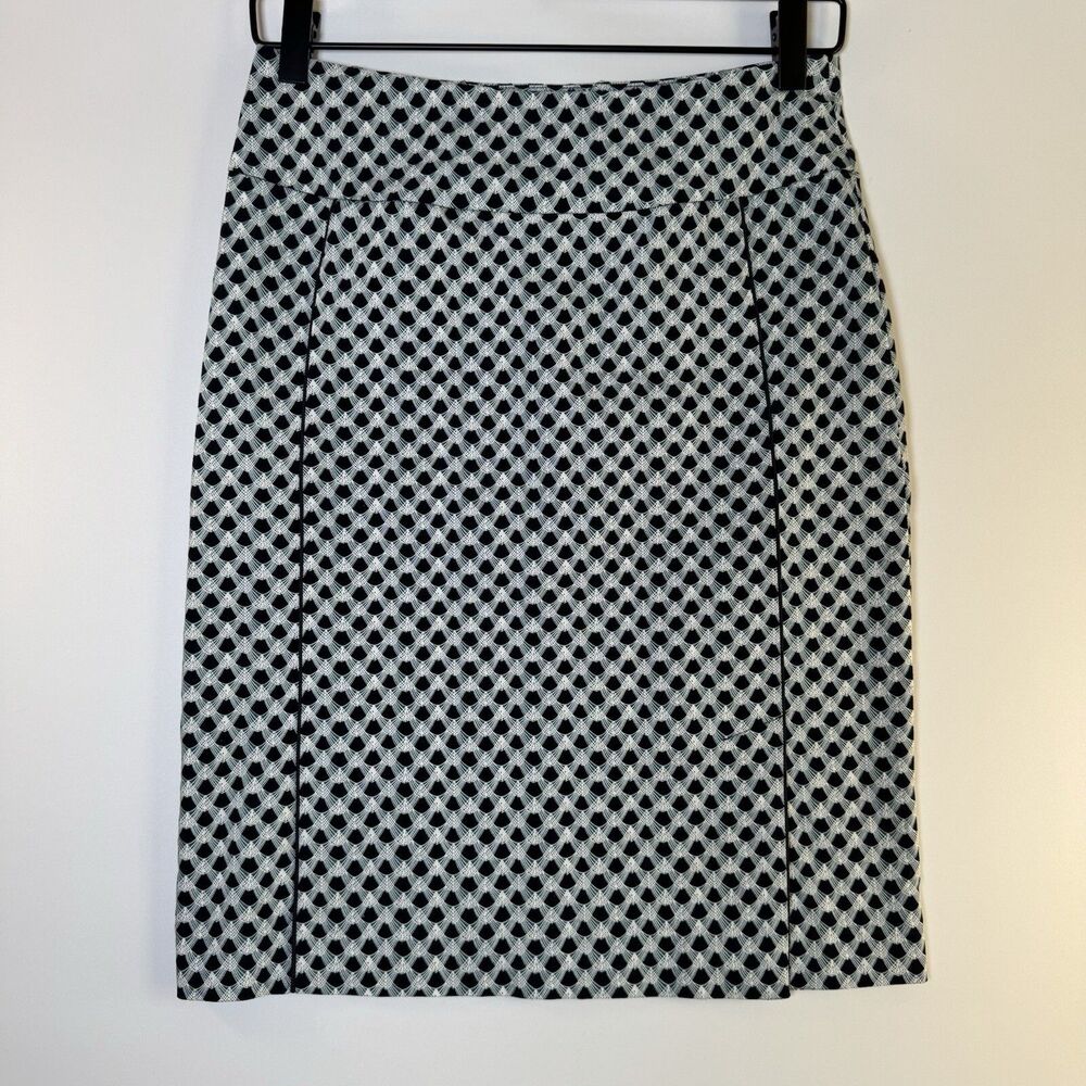 Margaret M Pencil Skirt Womens Small Black White Geometric Stretch Preppy Office